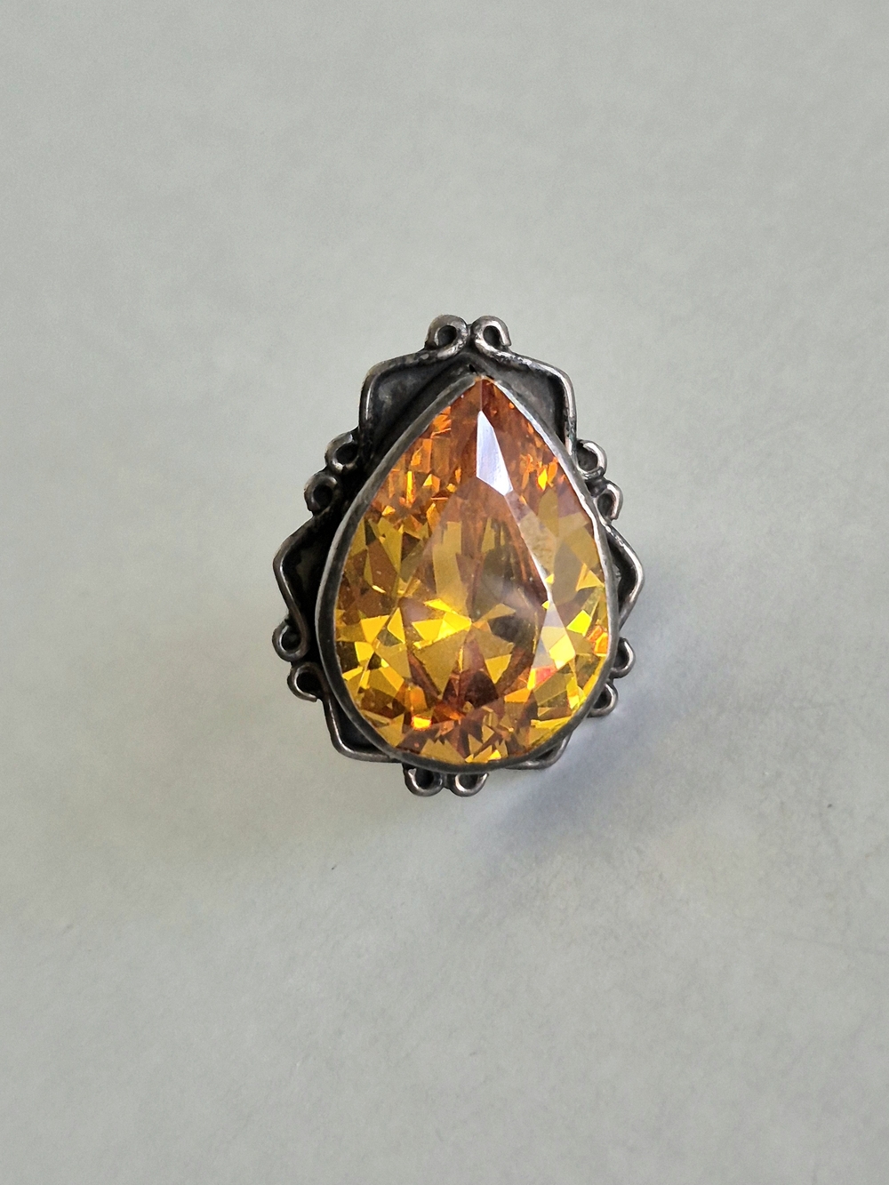 Teardrop Amber Crystal Cocktail Ring - Women Jewelry